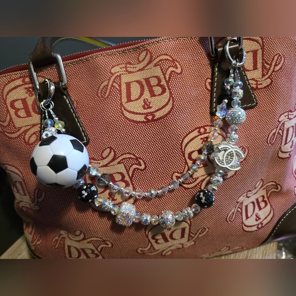 Soccer Ball Crystal Beaded HandBag Charm - Picture 1 of 1